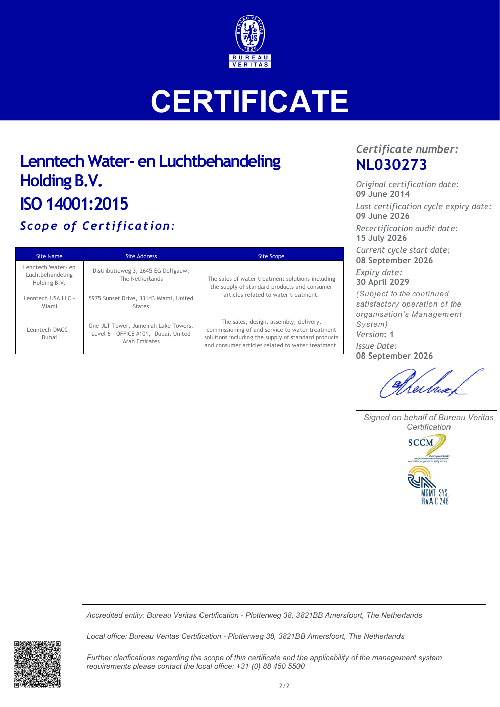 ISO 14001:2015 - certificate - page 2/2