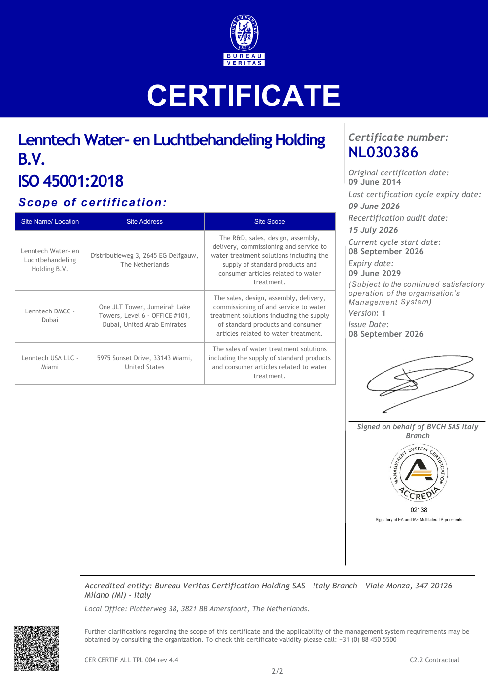 ISO 45001:2018 - certificate - page 2/2