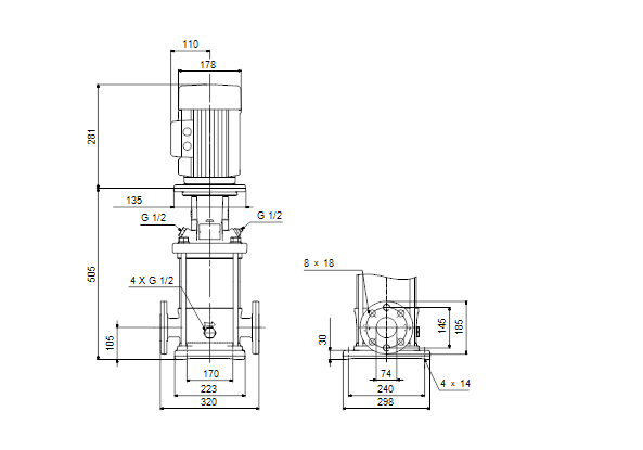 Grundfos Horizontale mehrstufige Kreiselpumpe Modell CM 3-3 0,67 PS