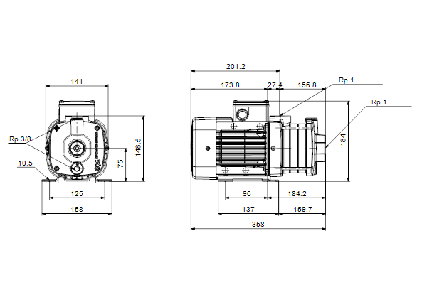 Produktbild von Grundfos CM 3-4A Mehrstufenpumpe – 230 V, 0,60 PS – Kompakt, Zuverlässig & Effizient